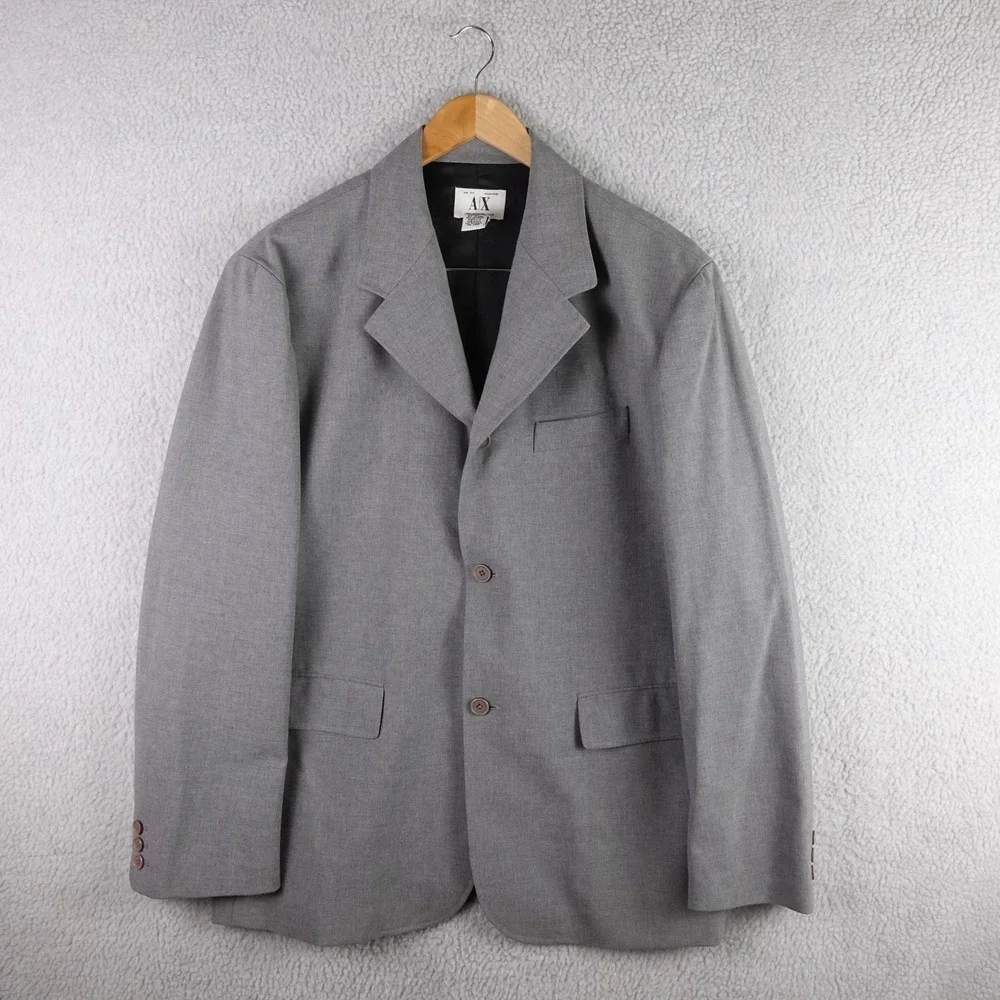 Armani Exchange Mens Grey Wool Blend 3 Button‎ Blazer Jacket Size 44